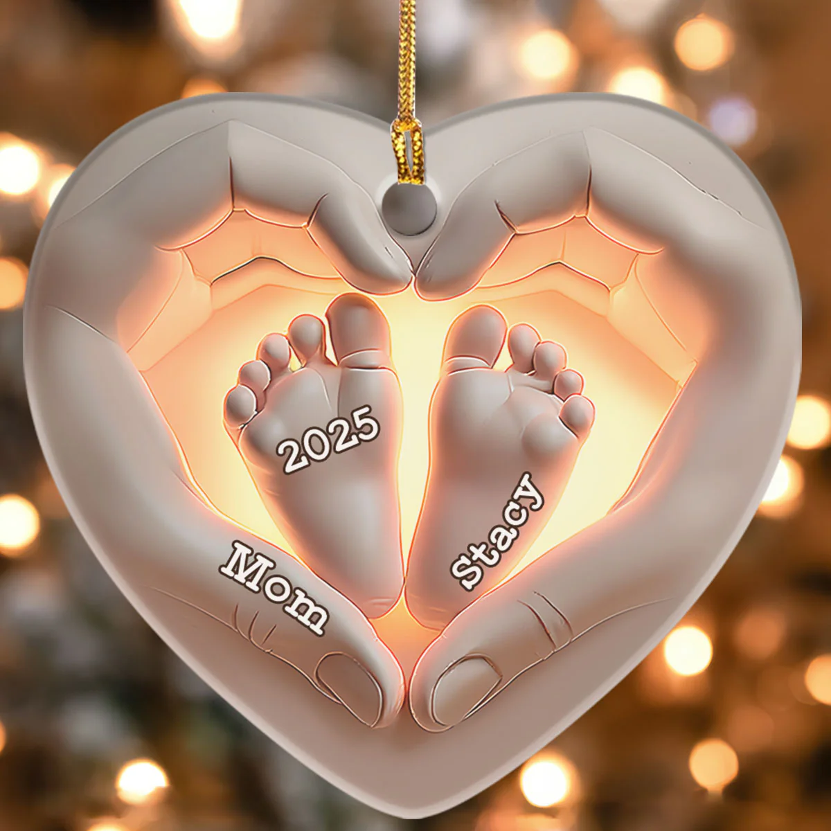 Blessed Family - Personalized Heart Shaped Ceramic Ornament - Image 4
