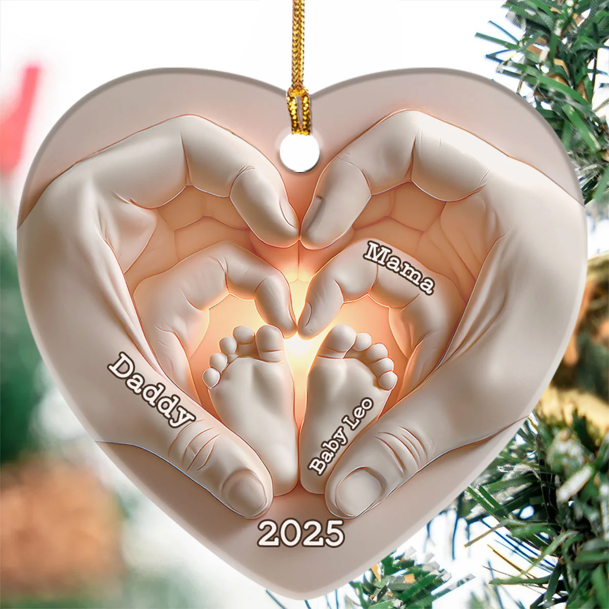 Blessed Family - Personalized Heart Shaped Ceramic Ornament - Image 5