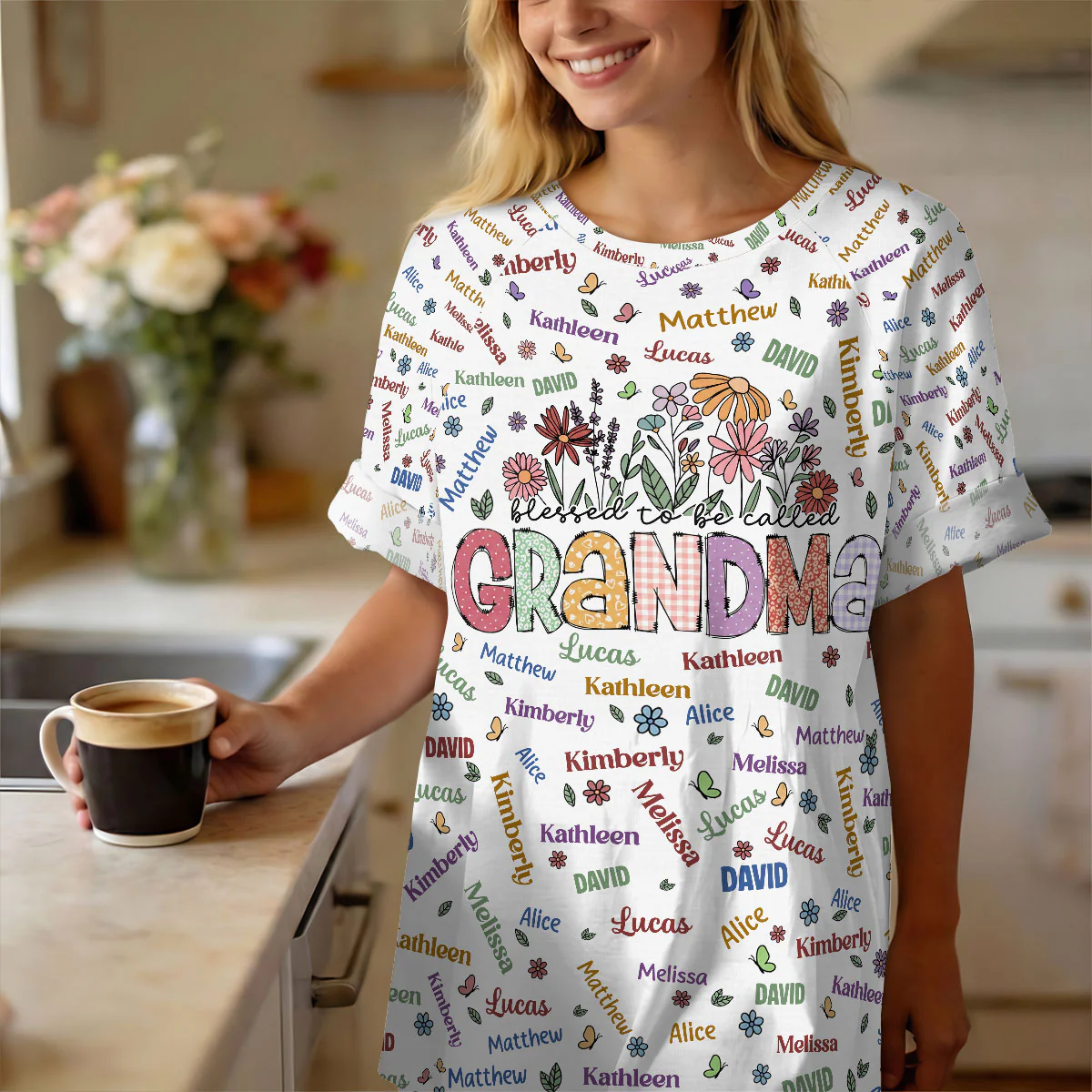 Blessed To Be Called Grandma Colorful - Personalized Sleep Tee - Image 2