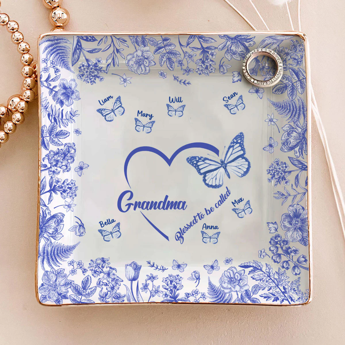 Blessed To Be Called Grandma - Personalized Ceramic Ring Dish Square