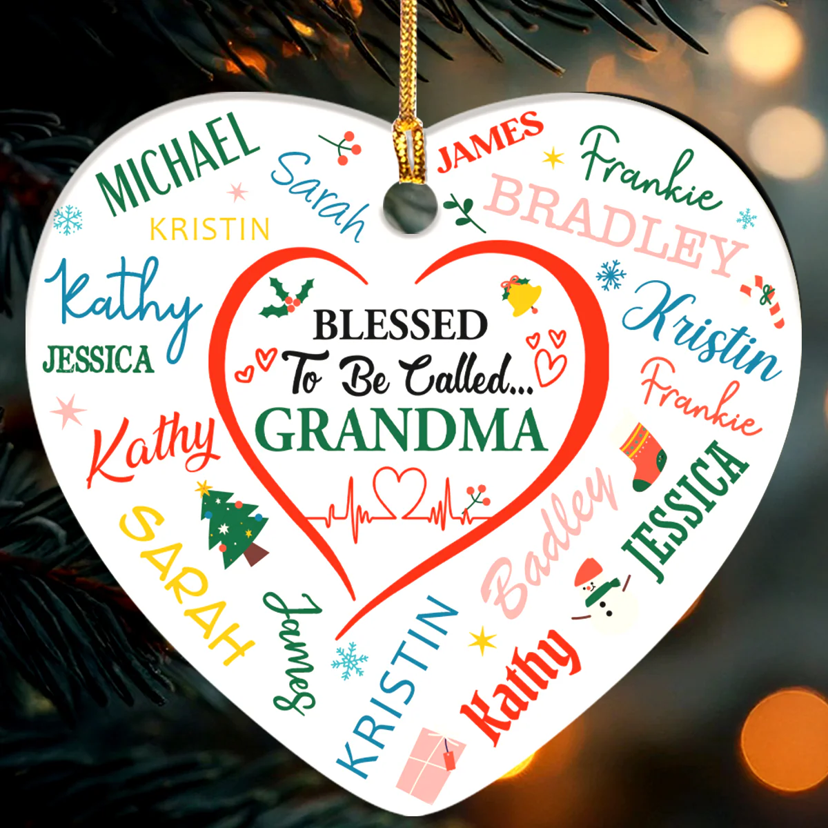Blessed To Be Called Grandma - Personalized Heart Shaped Ceramic Ornament