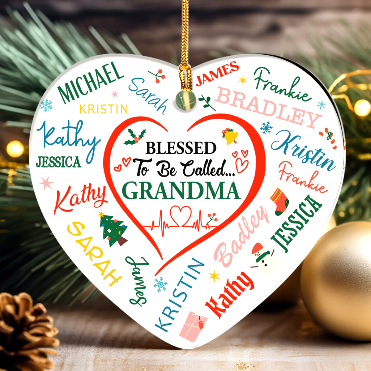 Blessed To Be Called Grandma - Personalized Heart Shaped Ceramic Ornament - Image 3
