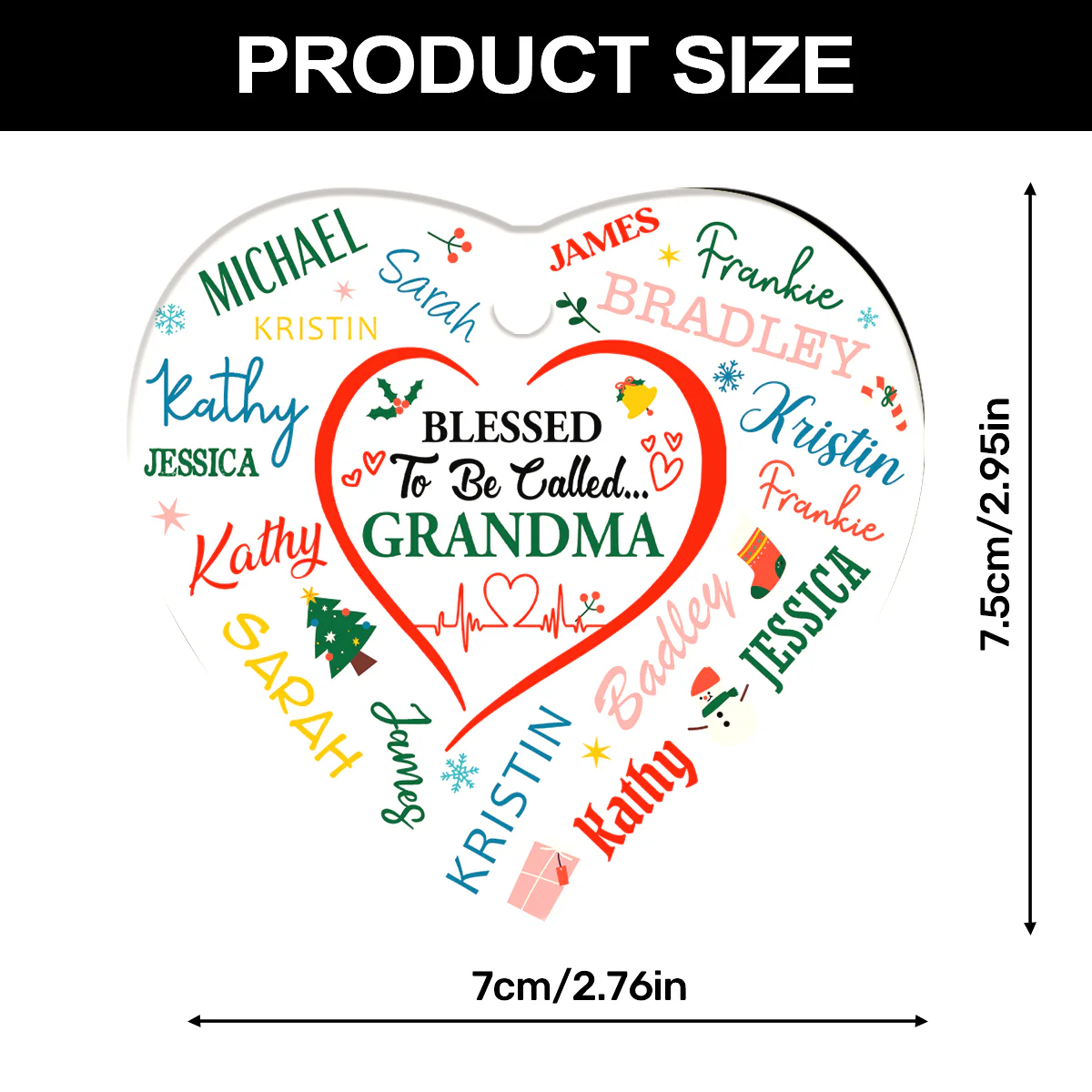 Blessed To Be Called Grandma - Personalized Heart Shaped Ceramic Ornament - Image 7