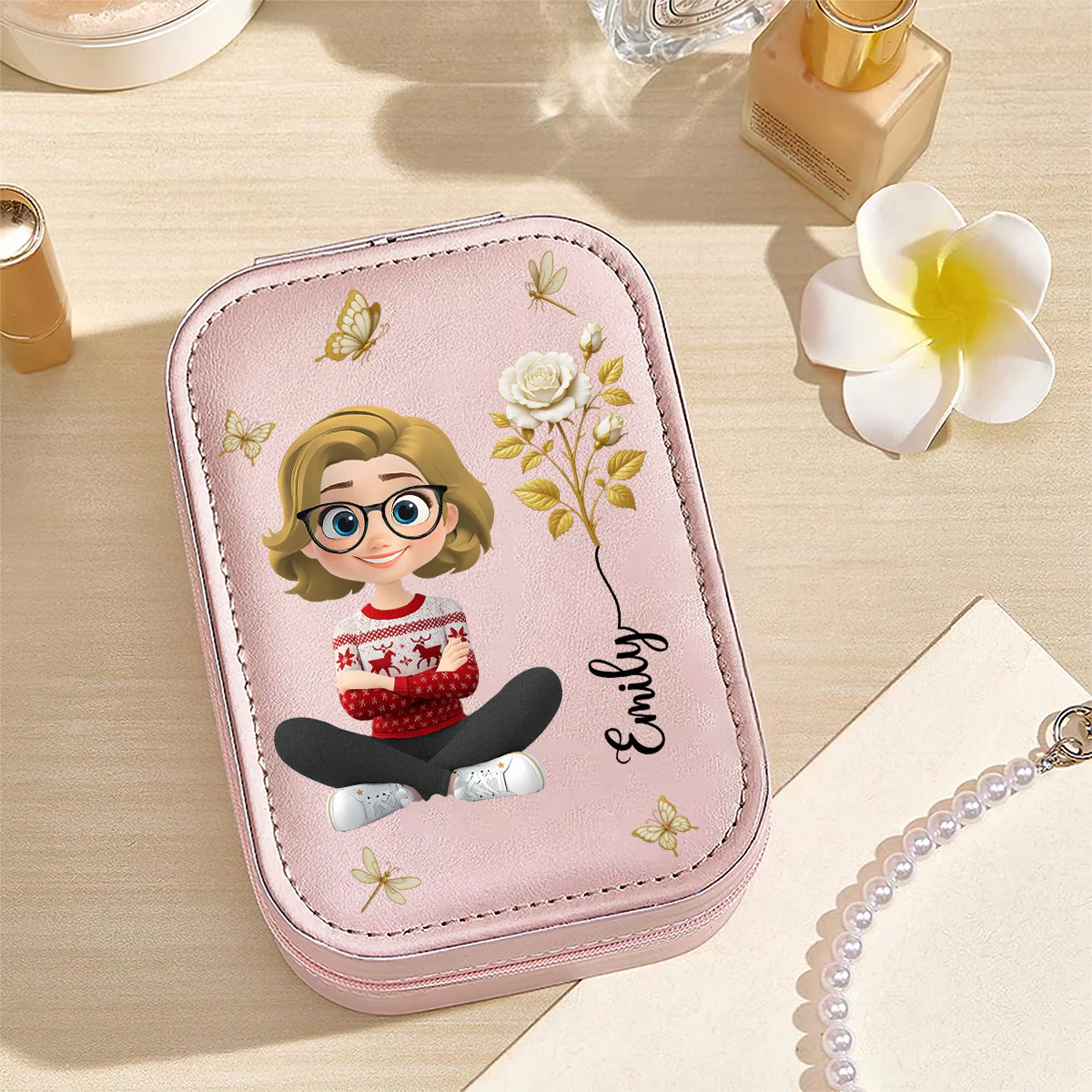 Blooming Grace - Personalized Custom Jewelry Box With LED Mirror - Image 3