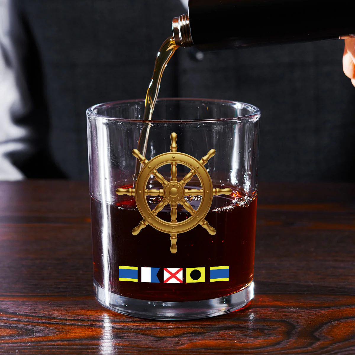 Boat Anchor Name In Nautical Flags - Personalized Round Whiskey Glass - Image 2