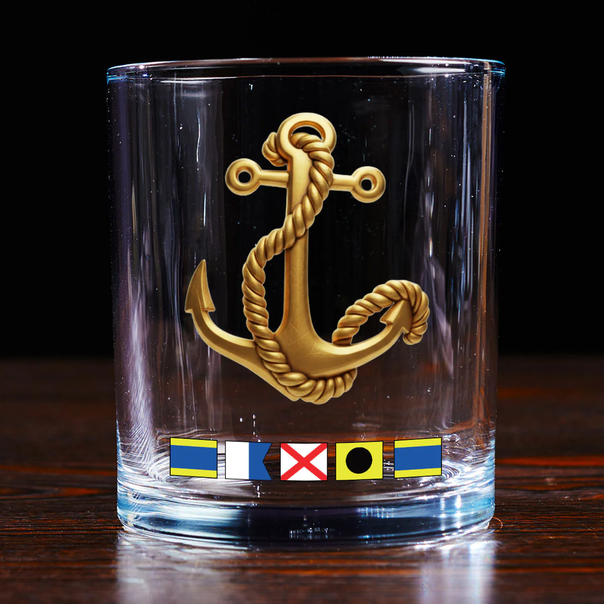 Boat Anchor Name In Nautical Flags - Personalized Round Whiskey Glass - Image 3