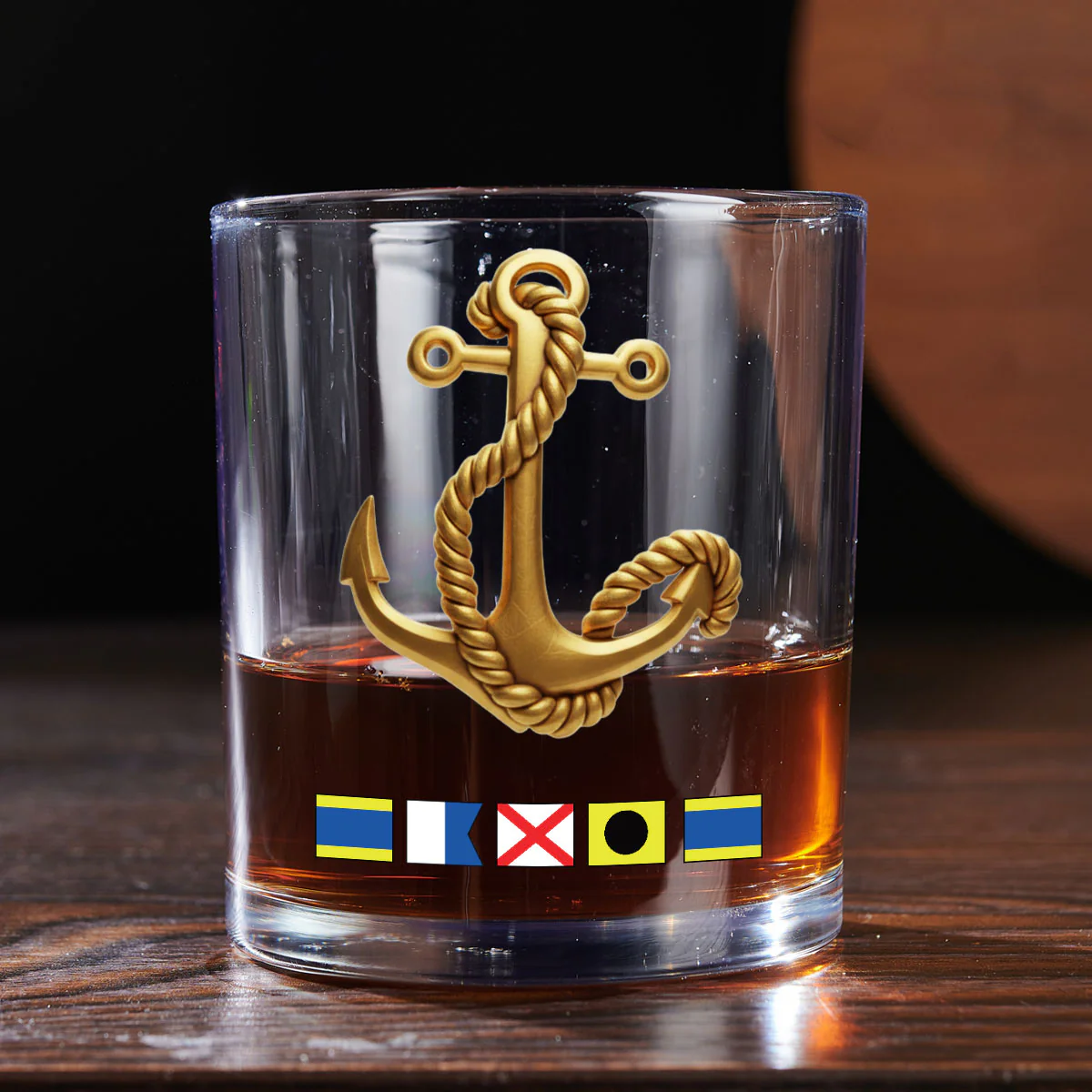 Boat Anchor Name In Nautical Flags - Personalized Round Whiskey Glass - Image 5