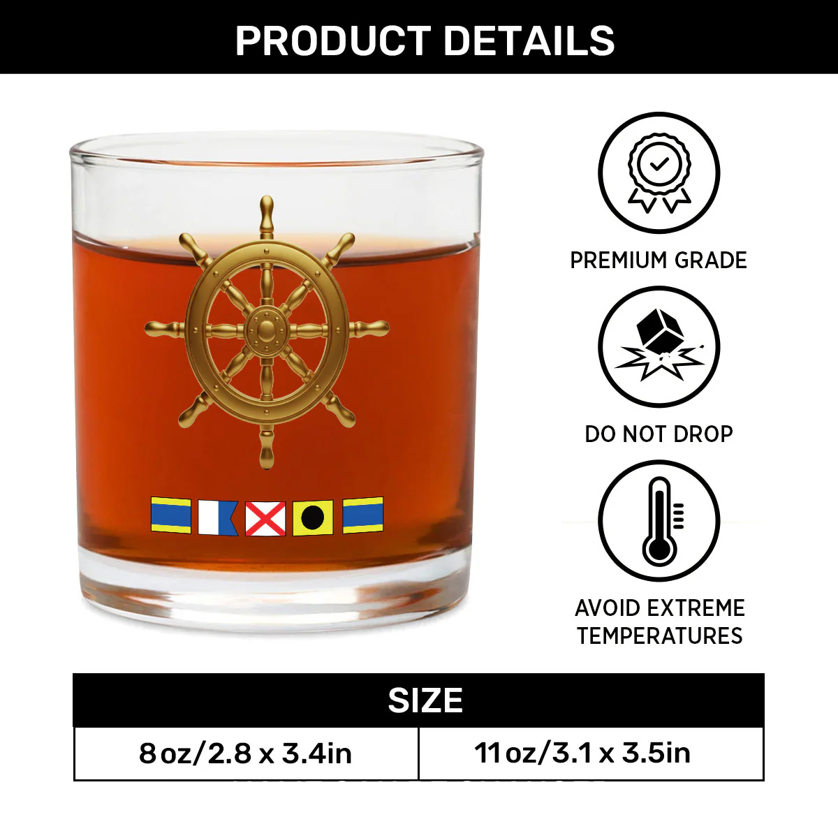 Boat Anchor Name In Nautical Flags - Personalized Round Whiskey Glass - Image 6