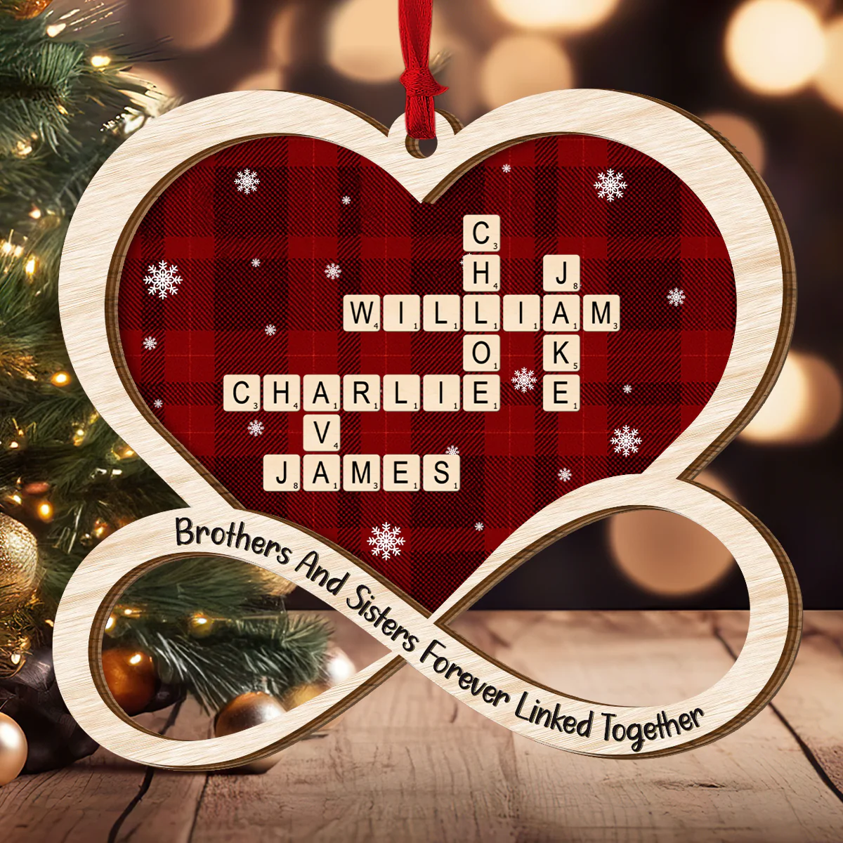 Brothers And Sisters Forever Linked Together Crossword - Personalized 2-Layered Wooden Ornament - Image 2