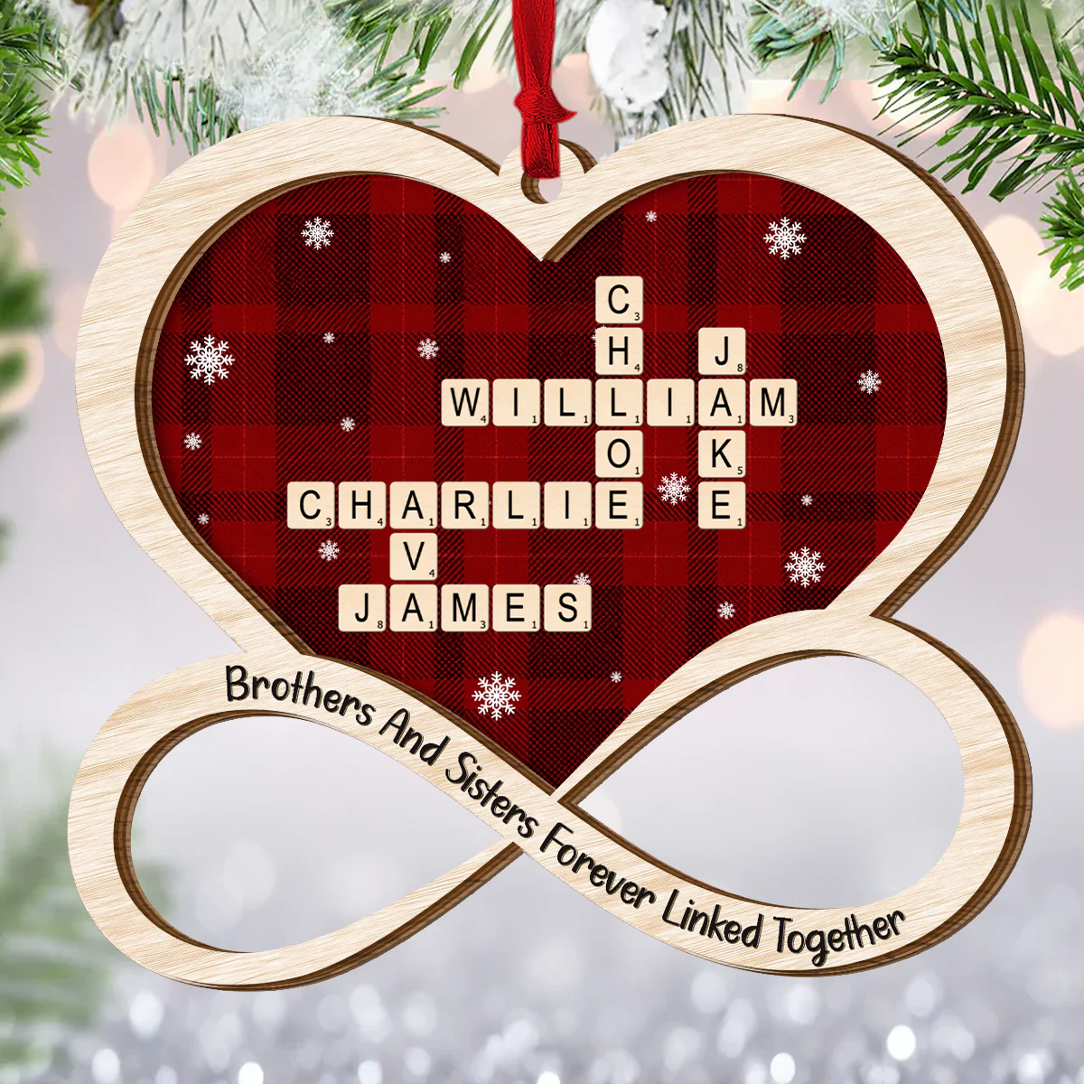 Brothers And Sisters Forever Linked Together Crossword - Personalized 2-Layered Wooden Ornament - Image 3