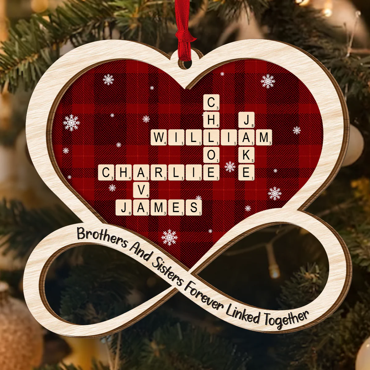 Brothers And Sisters Forever Linked Together Crossword - Personalized 2-Layered Wooden Ornament - Image 4
