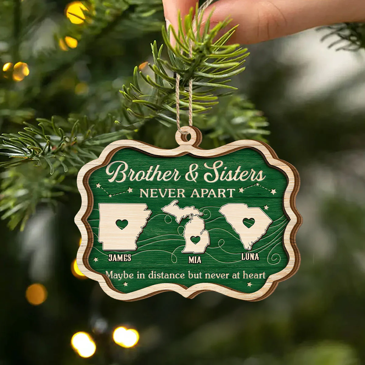 Brothers And Sisters Never Apart - Personalized 2-Layered Wooden Ornament - Image 2