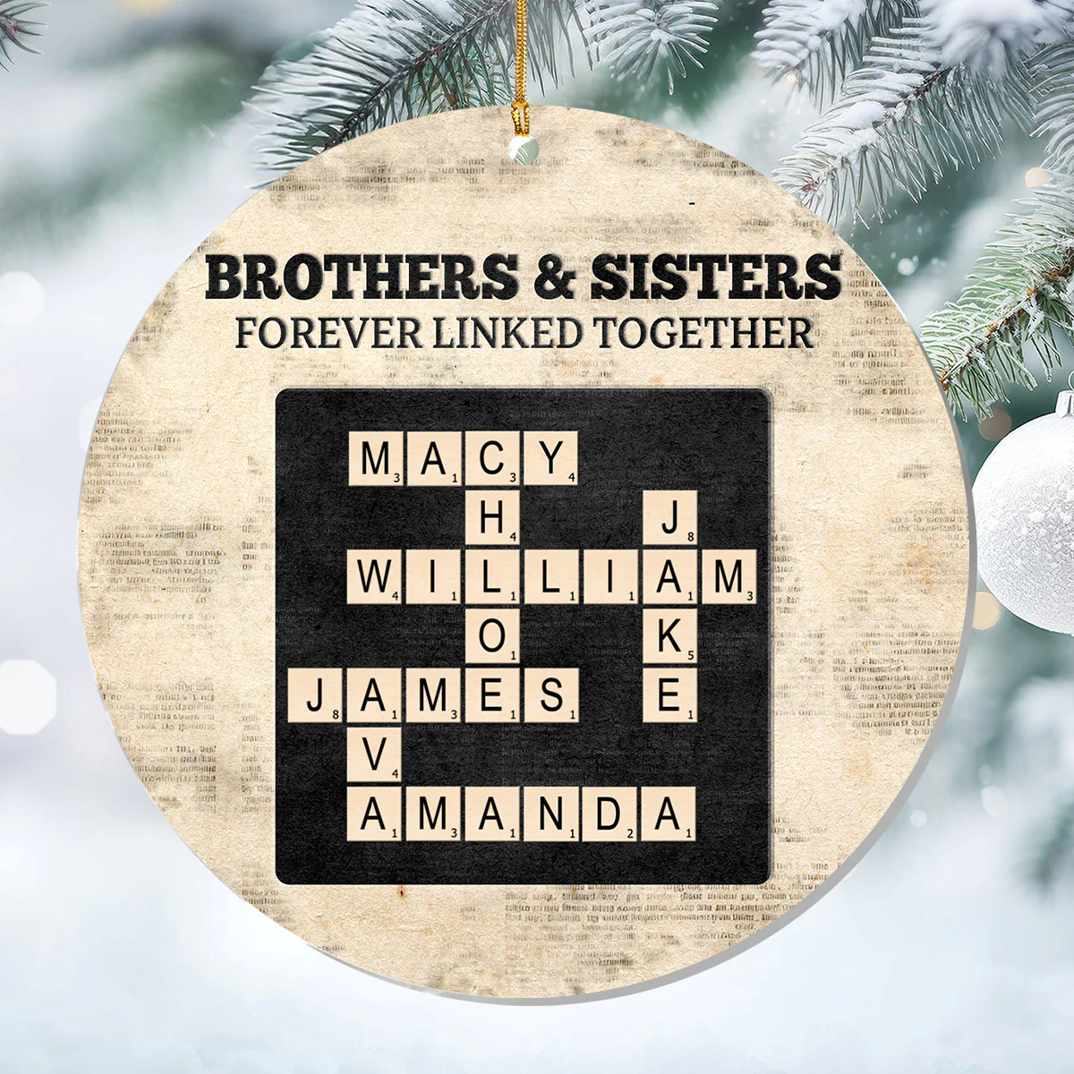 Brothers & Sisters Forever Linked Together Crossword - Personalized 1-Layer Acrylic Ornament