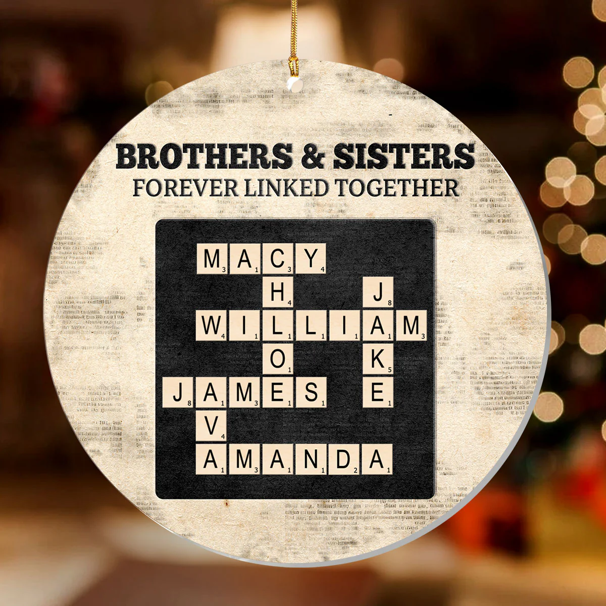 Brothers & Sisters Forever Linked Together Crossword - Personalized 1-Layer Acrylic Ornament - Image 2