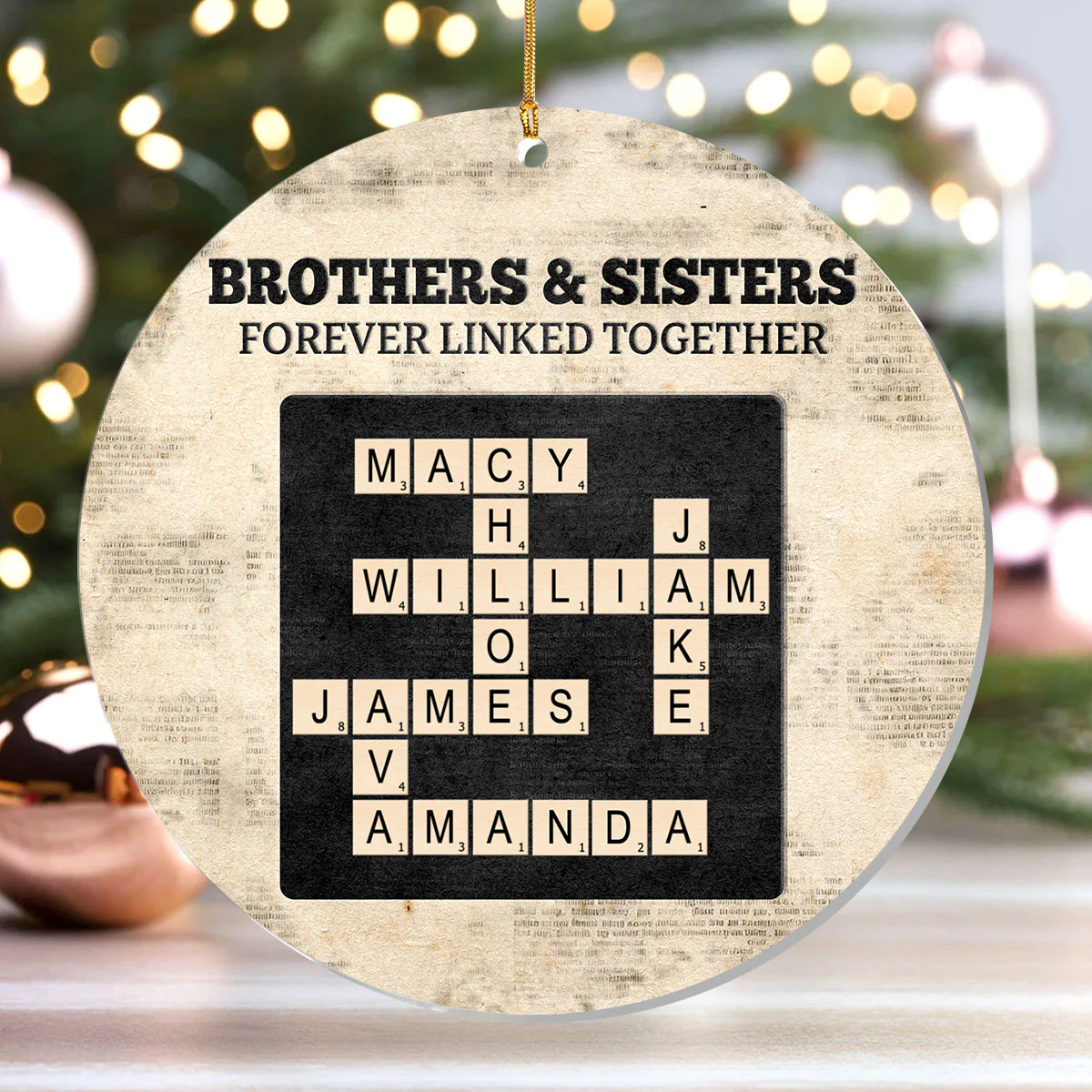 Brothers & Sisters Forever Linked Together Crossword - Personalized 1-Layer Acrylic Ornament - Image 4