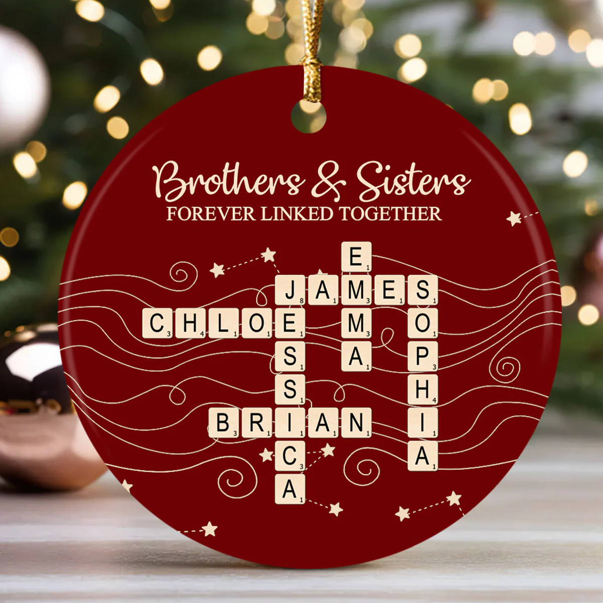 Brothers & Sisters Forever Linked Together - Personalized Round Shaped Ceramic Ornament - Image 3