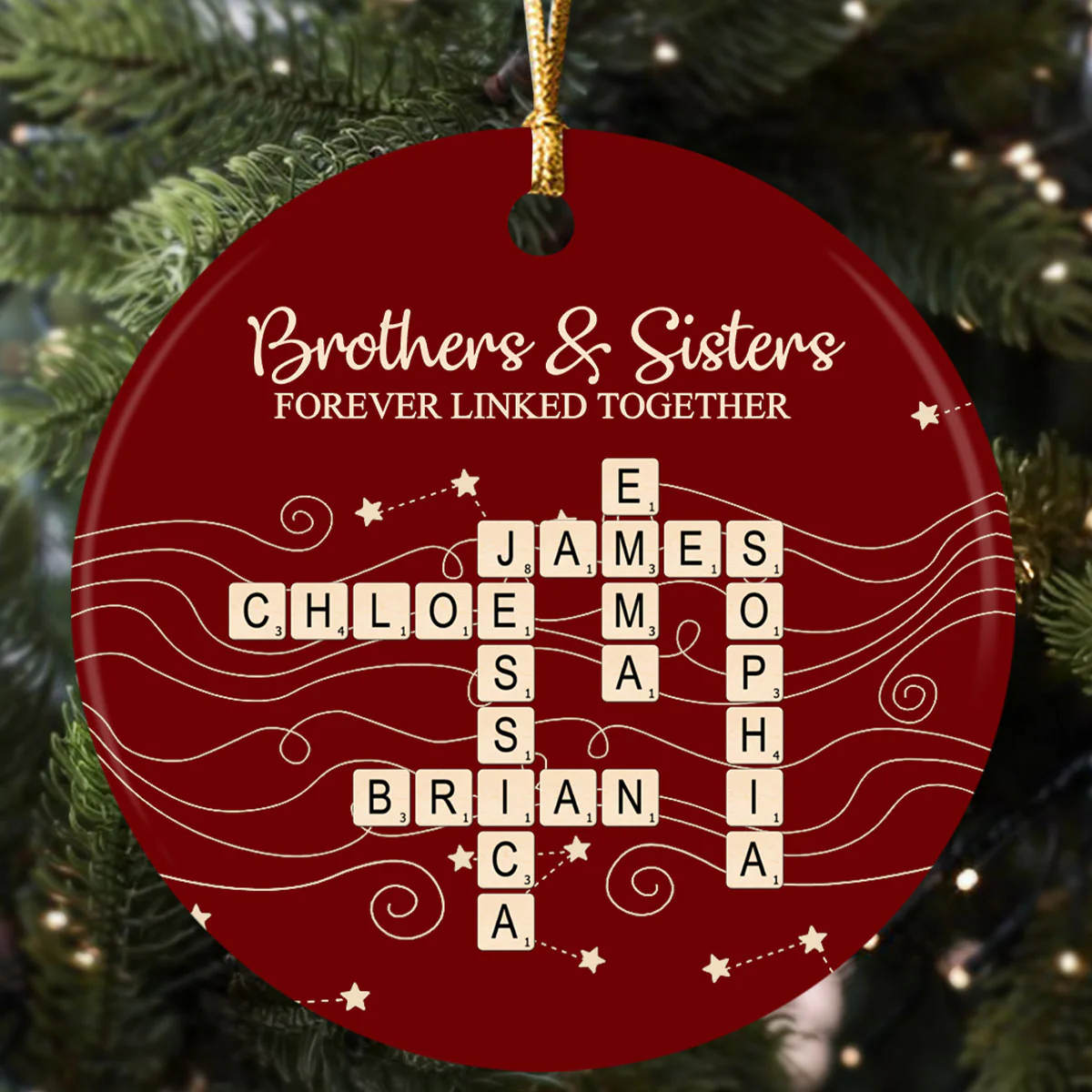 Brothers & Sisters Forever Linked Together - Personalized Round Shaped Ceramic Ornament - Image 5