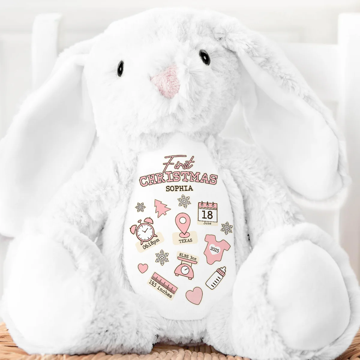 Bunny Christmas Birth Index - Personalized Stuffed Bunny