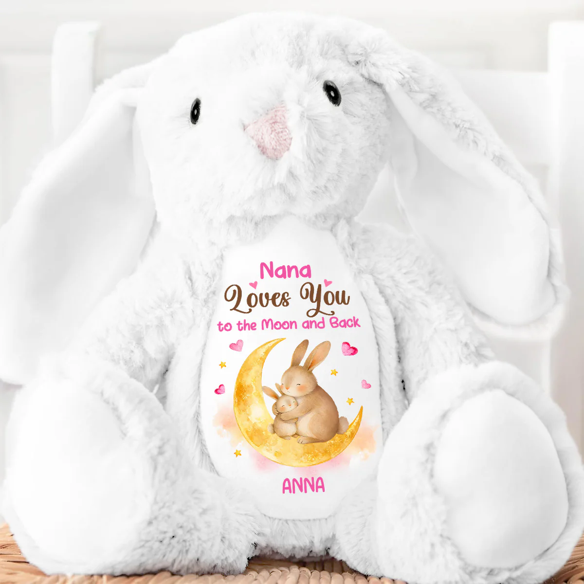 Bunny Grandma And Grandchild Moon Love - Personalized Stuffed Bunny