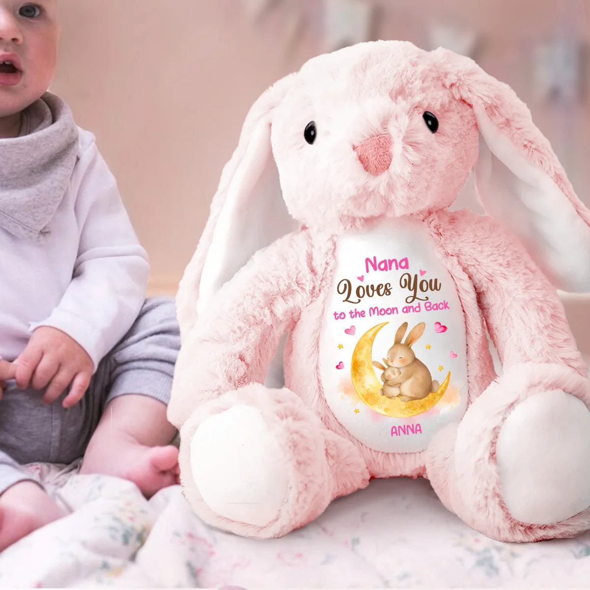 Bunny Grandma And Grandchild Moon Love - Personalized Stuffed Bunny - Image 2