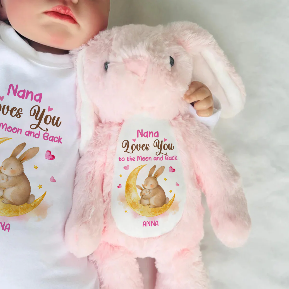 Bunny Grandma And Grandchild Moon Love - Personalized Stuffed Bunny - Image 6