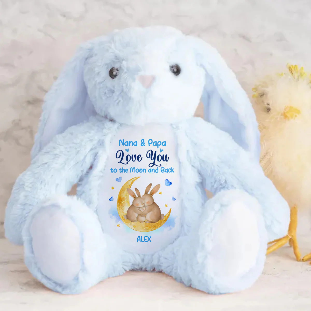 Bunny Grandparents And Grandchild Moon Love - Personalized Stuffed Bunny - Image 4