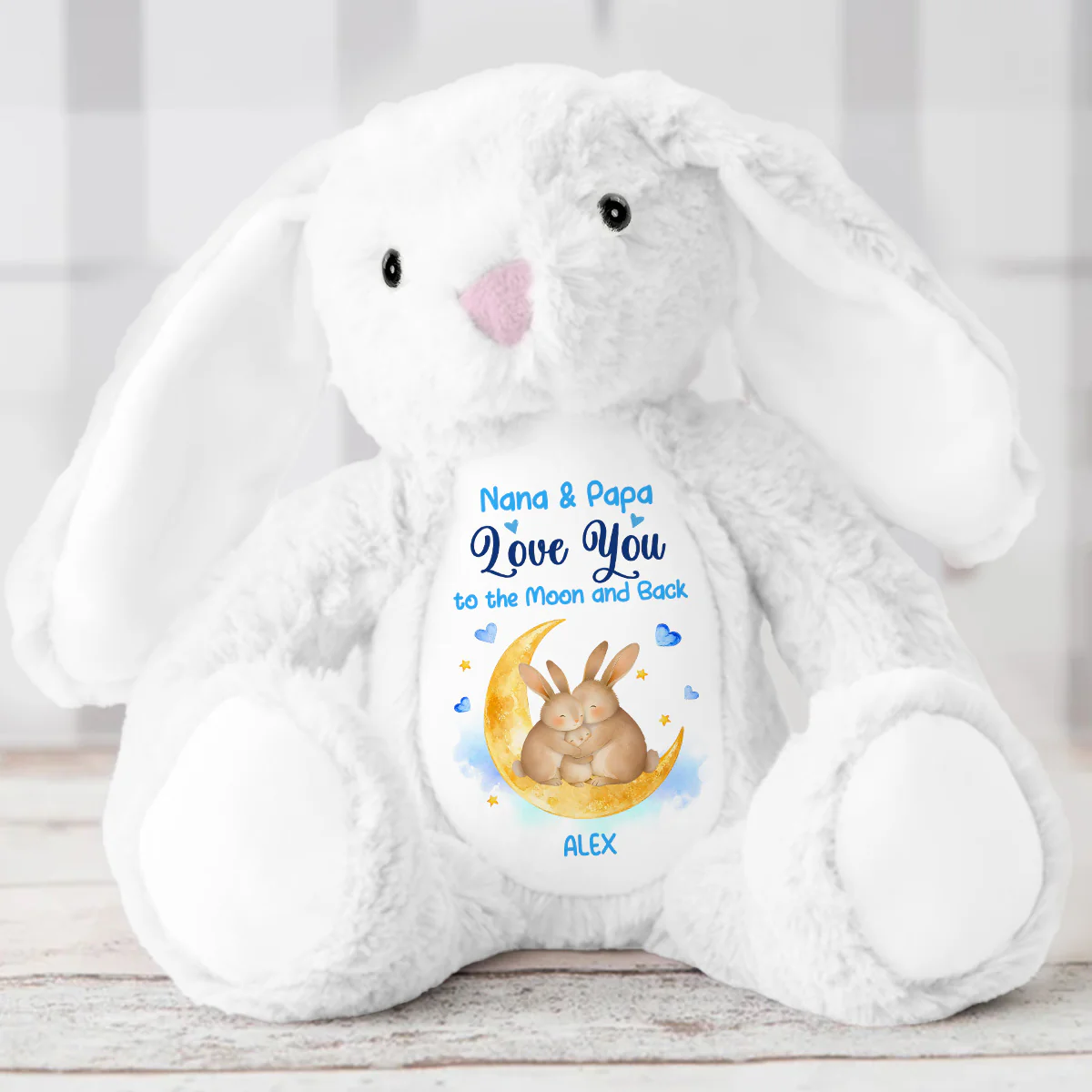Bunny Grandparents And Grandchild Moon Love - Personalized Stuffed Bunny - Image 5