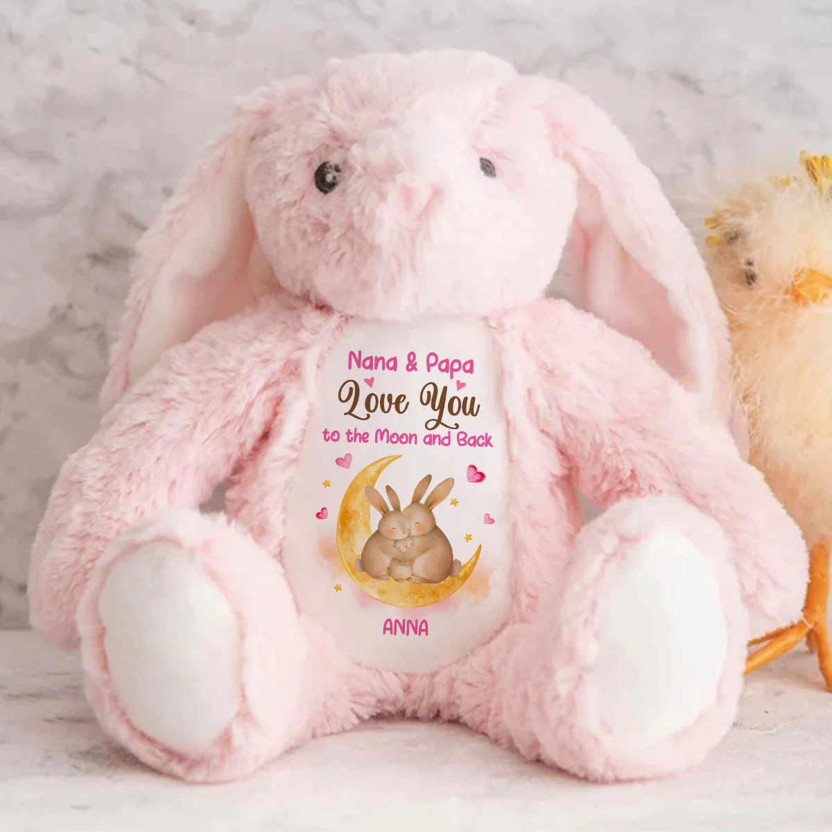 Bunny Grandparents And Grandchild Moon Love - Personalized Stuffed Bunny - Image 7