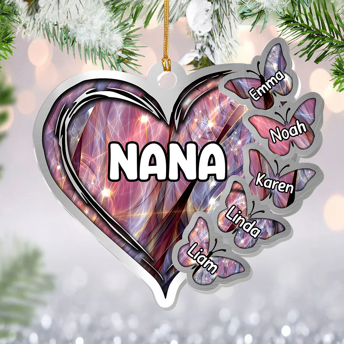 Butterflies Within Heart Grandma Mom - Personalized 1-Layer Acrylic Ornament
