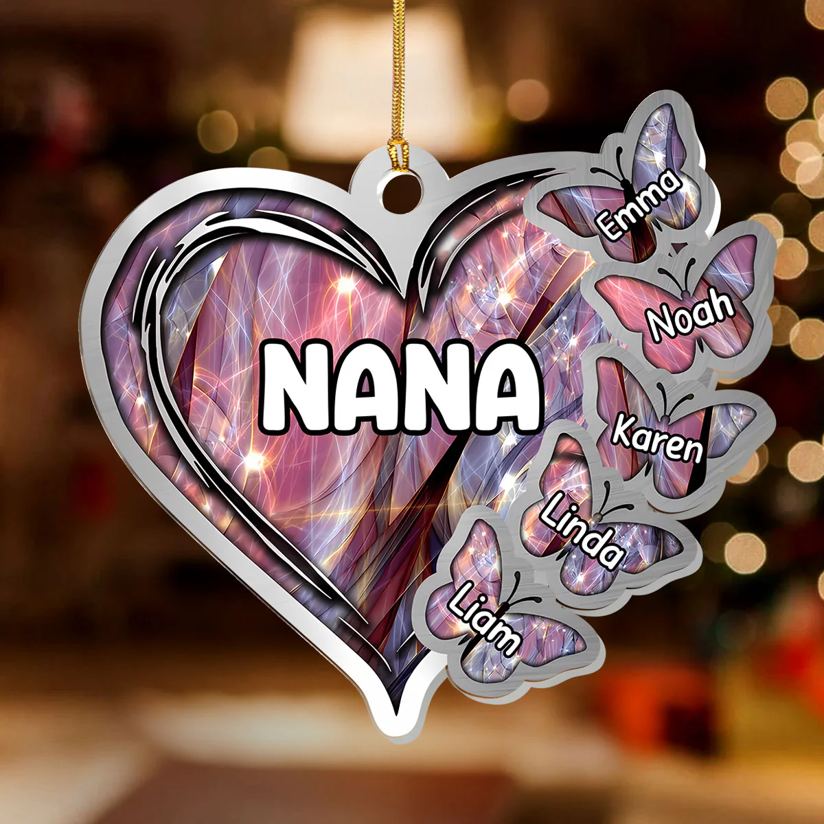 Butterflies Within Heart Grandma Mom - Personalized 1-Layer Acrylic Ornament - Image 2
