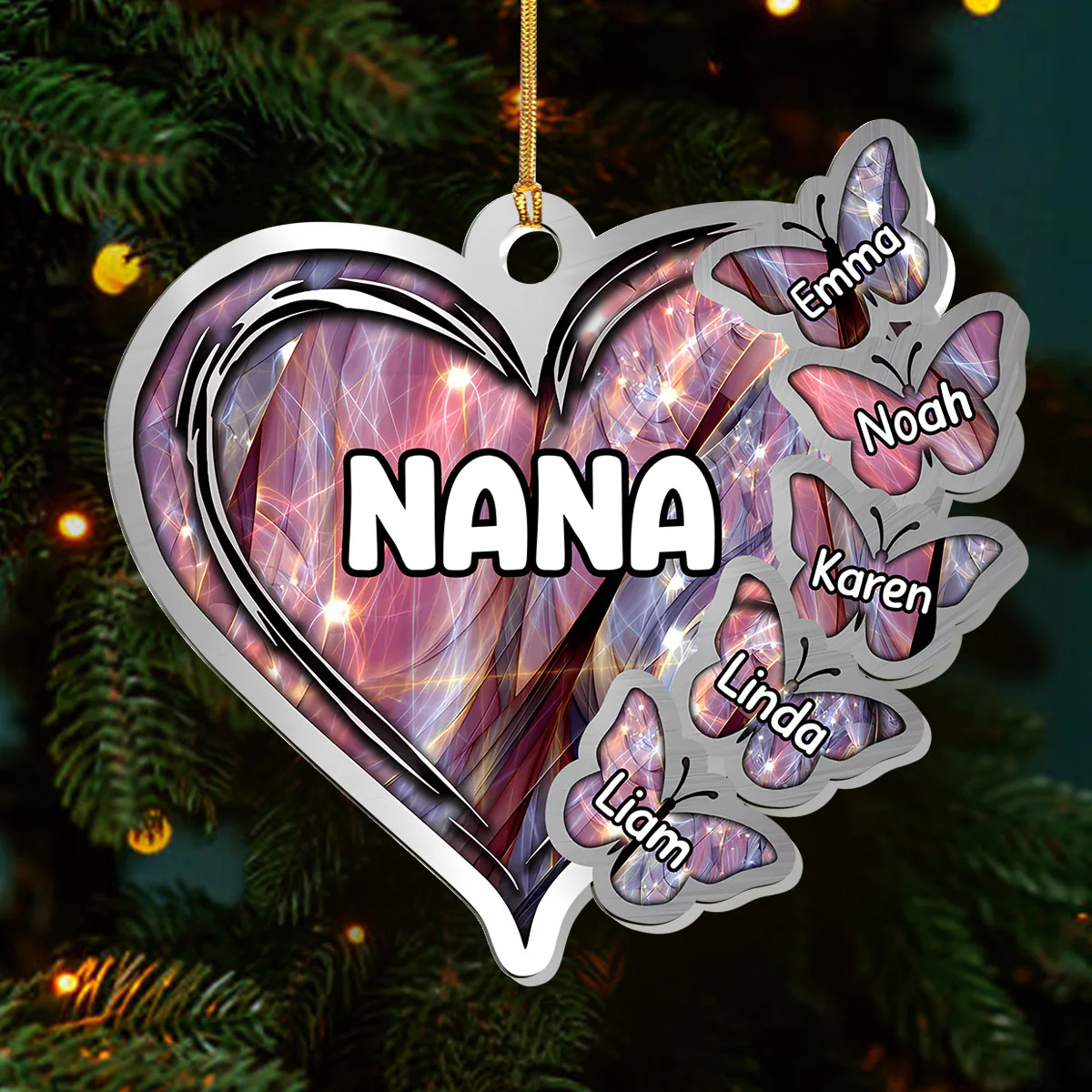 Butterflies Within Heart Grandma Mom - Personalized 1-Layer Acrylic Ornament - Image 3
