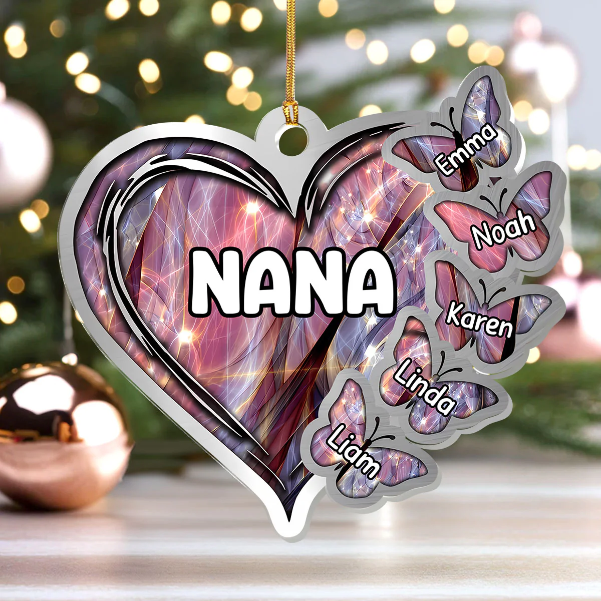 Butterflies Within Heart Grandma Mom - Personalized 1-Layer Acrylic Ornament - Image 4