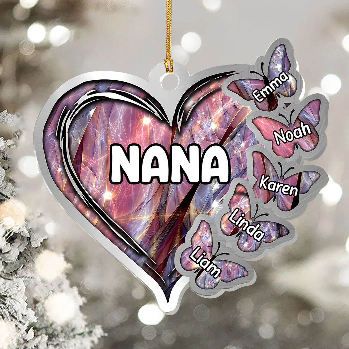 Butterflies Within Heart Grandma Mom - Personalized 1-Layer Acrylic Ornament - Image 5