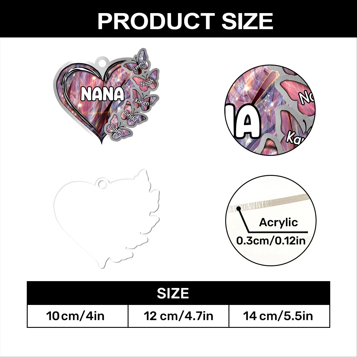 Butterflies Within Heart Grandma Mom - Personalized 1-Layer Acrylic Ornament - Image 7