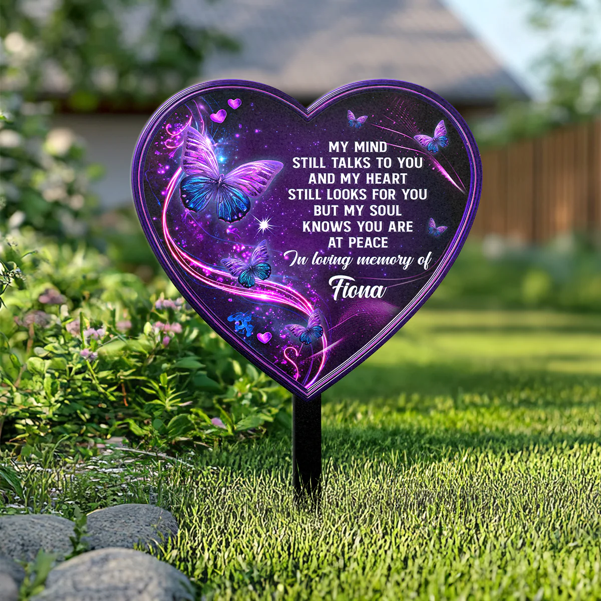 Butterfly Tribute Heart - Personalized Metal Garden Stake - Image 3