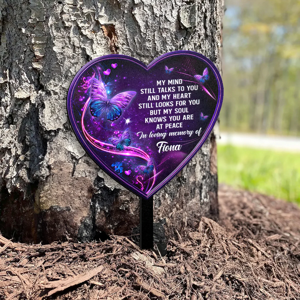 Butterfly Tribute Heart - Personalized Metal Garden Stake - Image 5