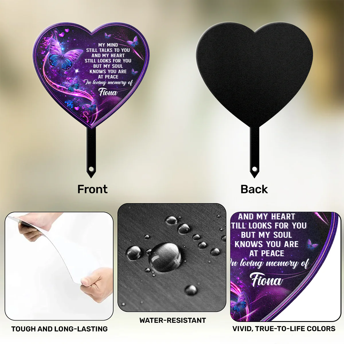 Butterfly Tribute Heart - Personalized Metal Garden Stake - Image 7
