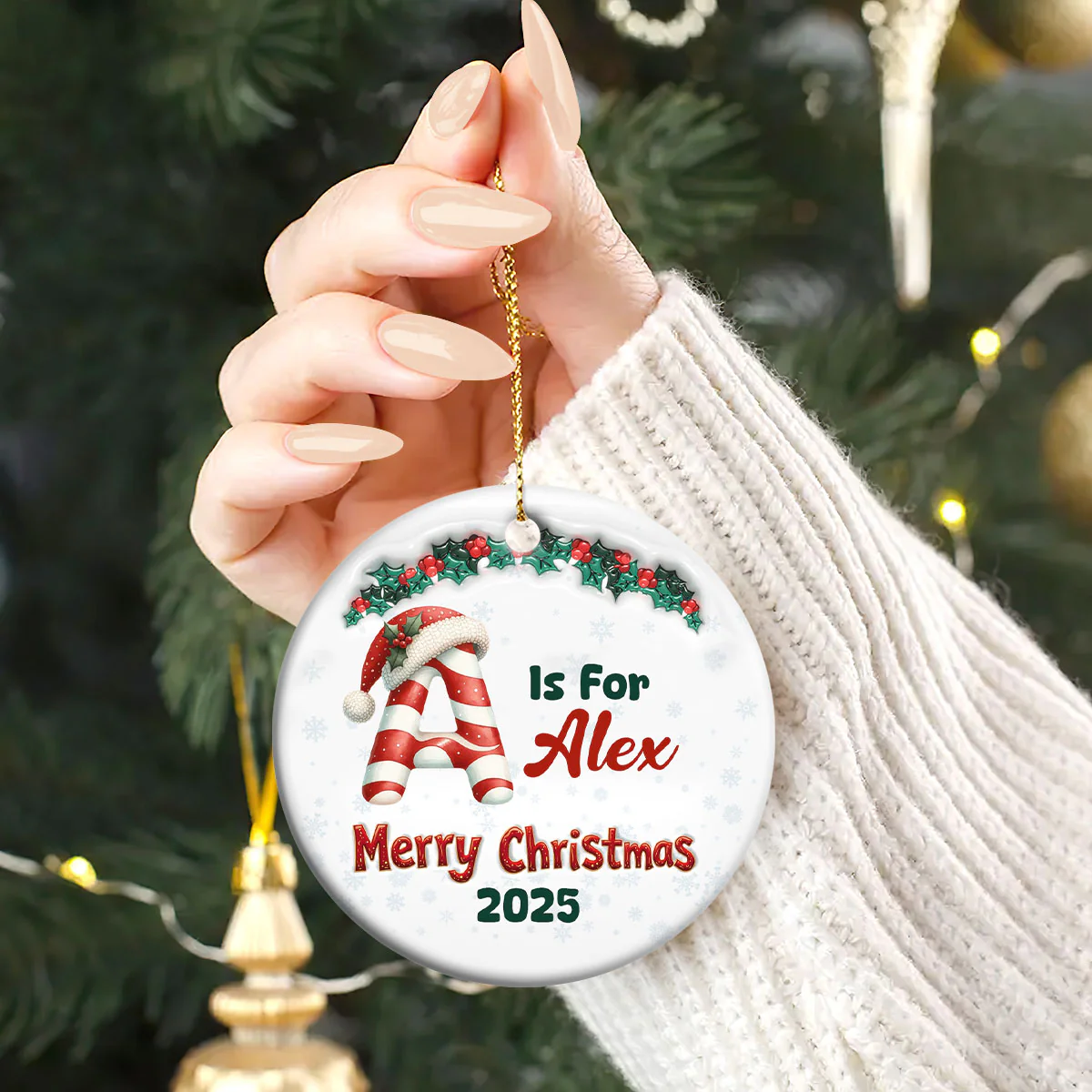 C Is For Candy - Personalized Round Shaped Ceramic Ornament - Image 2