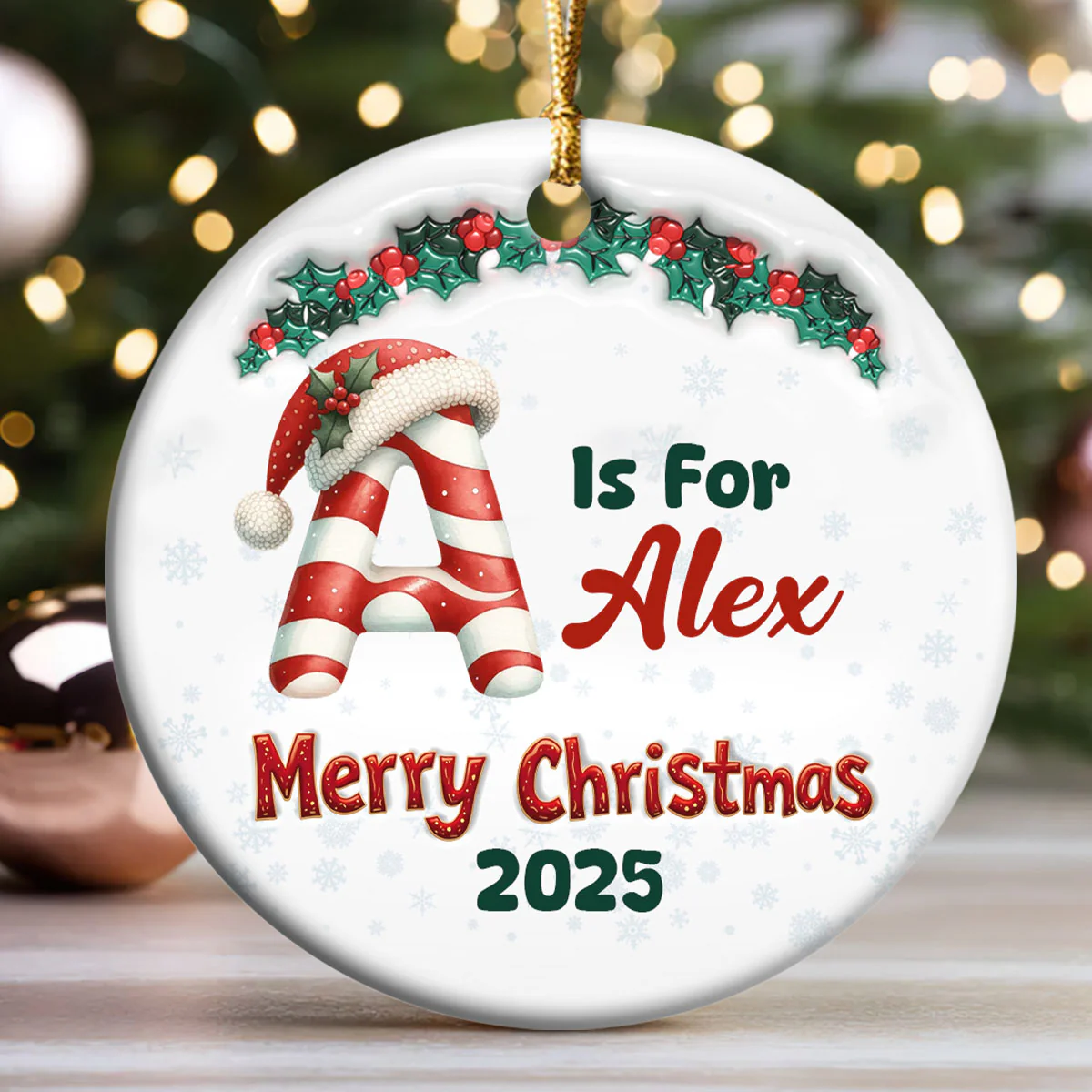 C Is For Candy - Personalized Round Shaped Ceramic Ornament - Image 3
