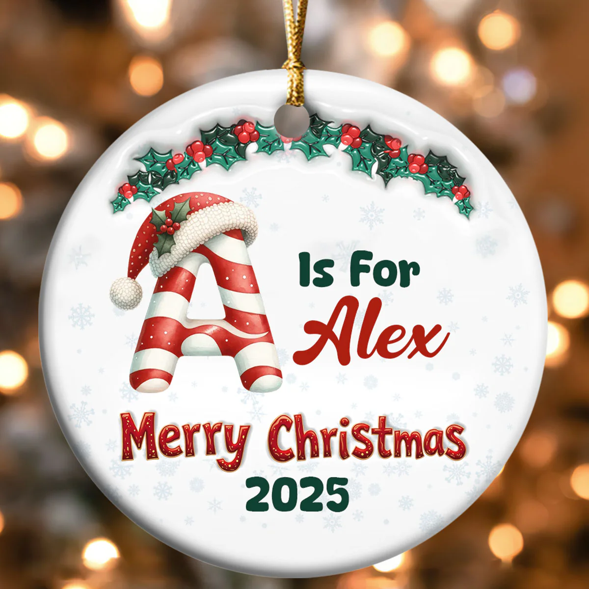 C Is For Candy - Personalized Round Shaped Ceramic Ornament - Image 4