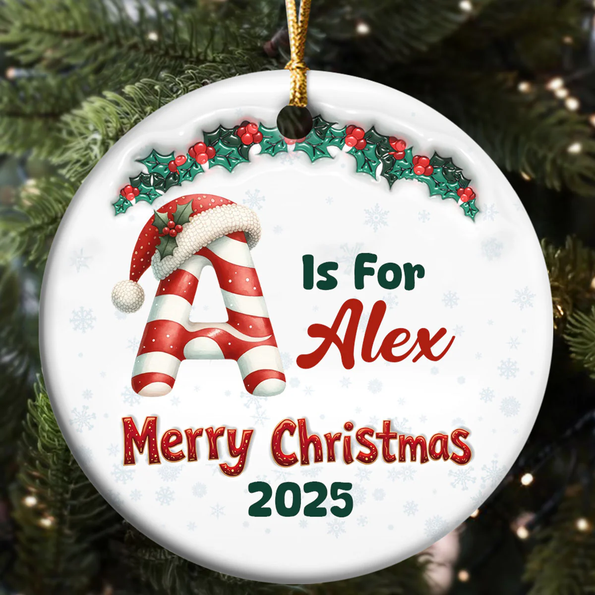 C Is For Candy - Personalized Round Shaped Ceramic Ornament - Image 5