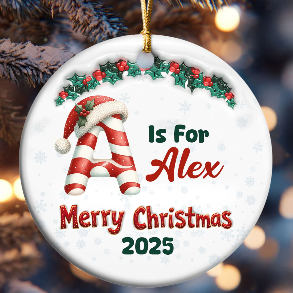 C Is For Candy - Personalized Round Shaped Ceramic Ornament - Image 6