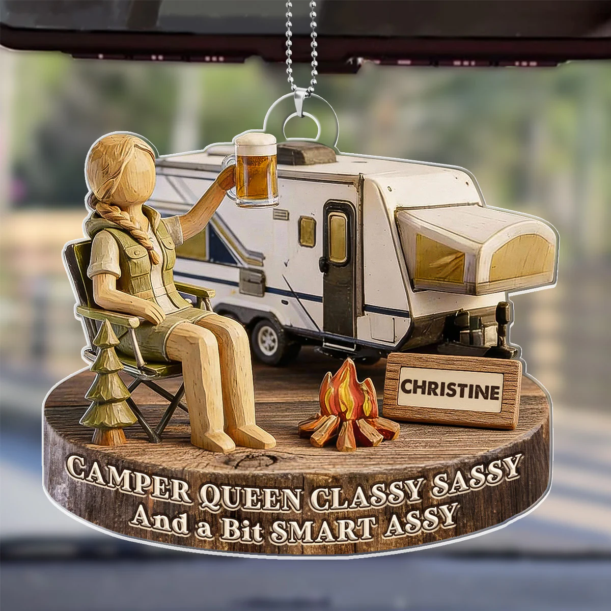 Camper Queen Camping - Personalized Car Acrylic Hanging Ornament - Image 4