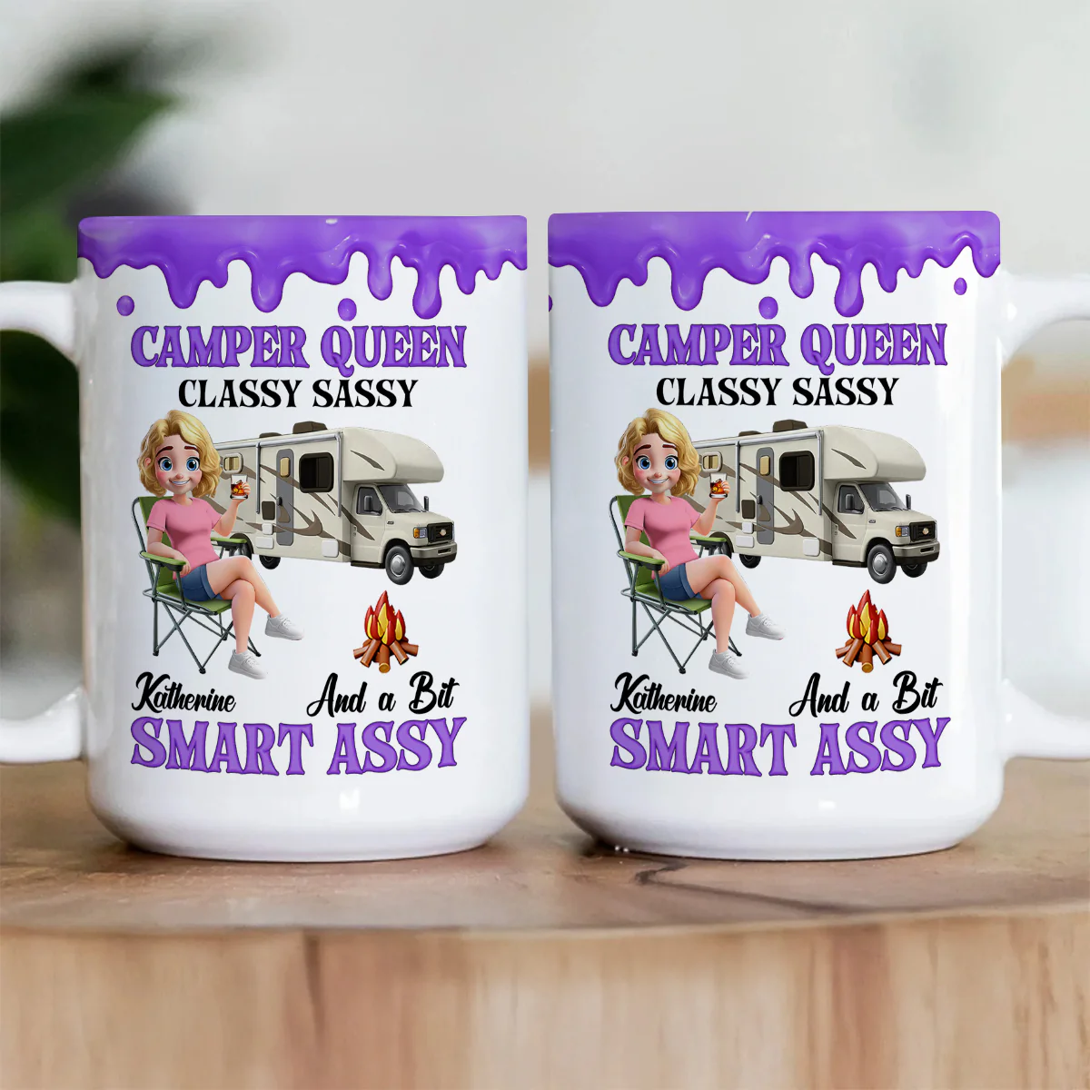 Camper Queen Classy Sassy - Personalized Ceramic Coffee Mug - Image 3