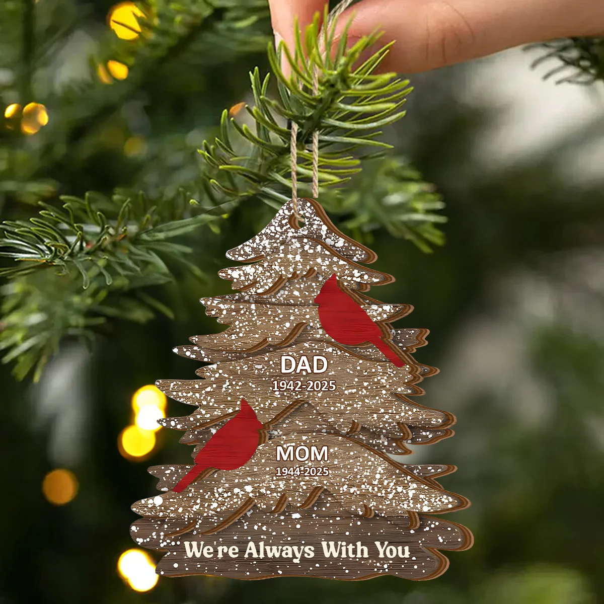 Cardinal Christmas Tree - Personalized 2-Layered Wooden Ornament - Image 2