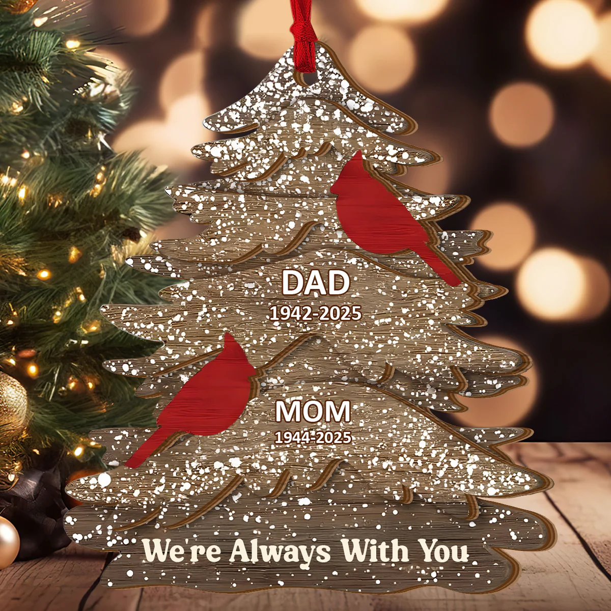 Cardinal Christmas Tree - Personalized 2-Layered Wooden Ornament - Image 3
