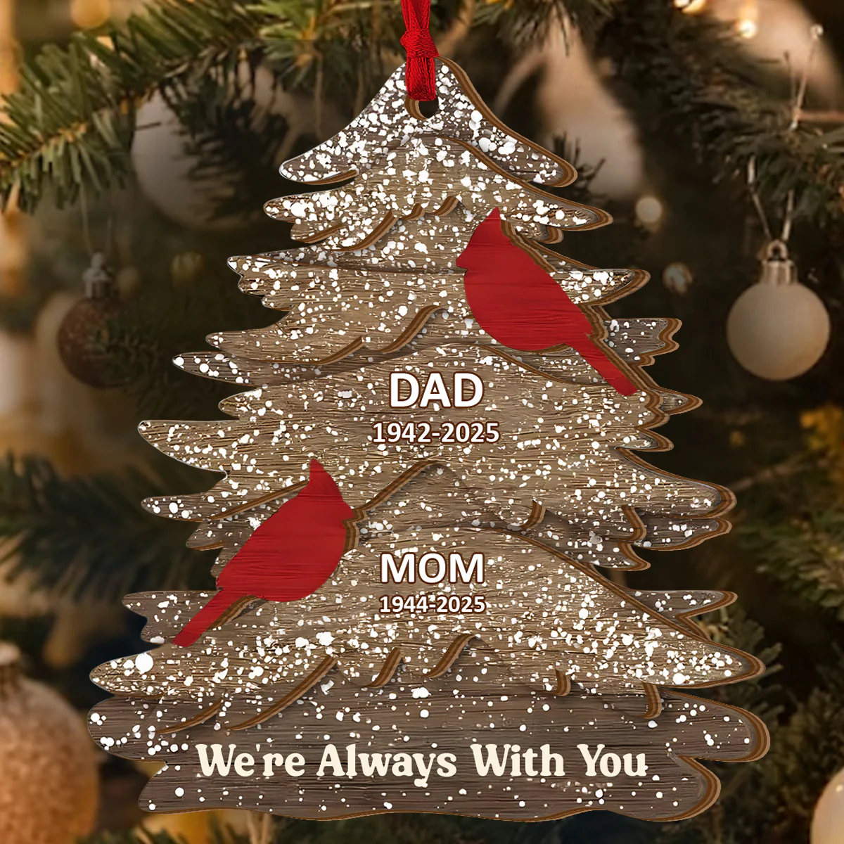 Cardinal Christmas Tree - Personalized 2-Layered Wooden Ornament - Image 4