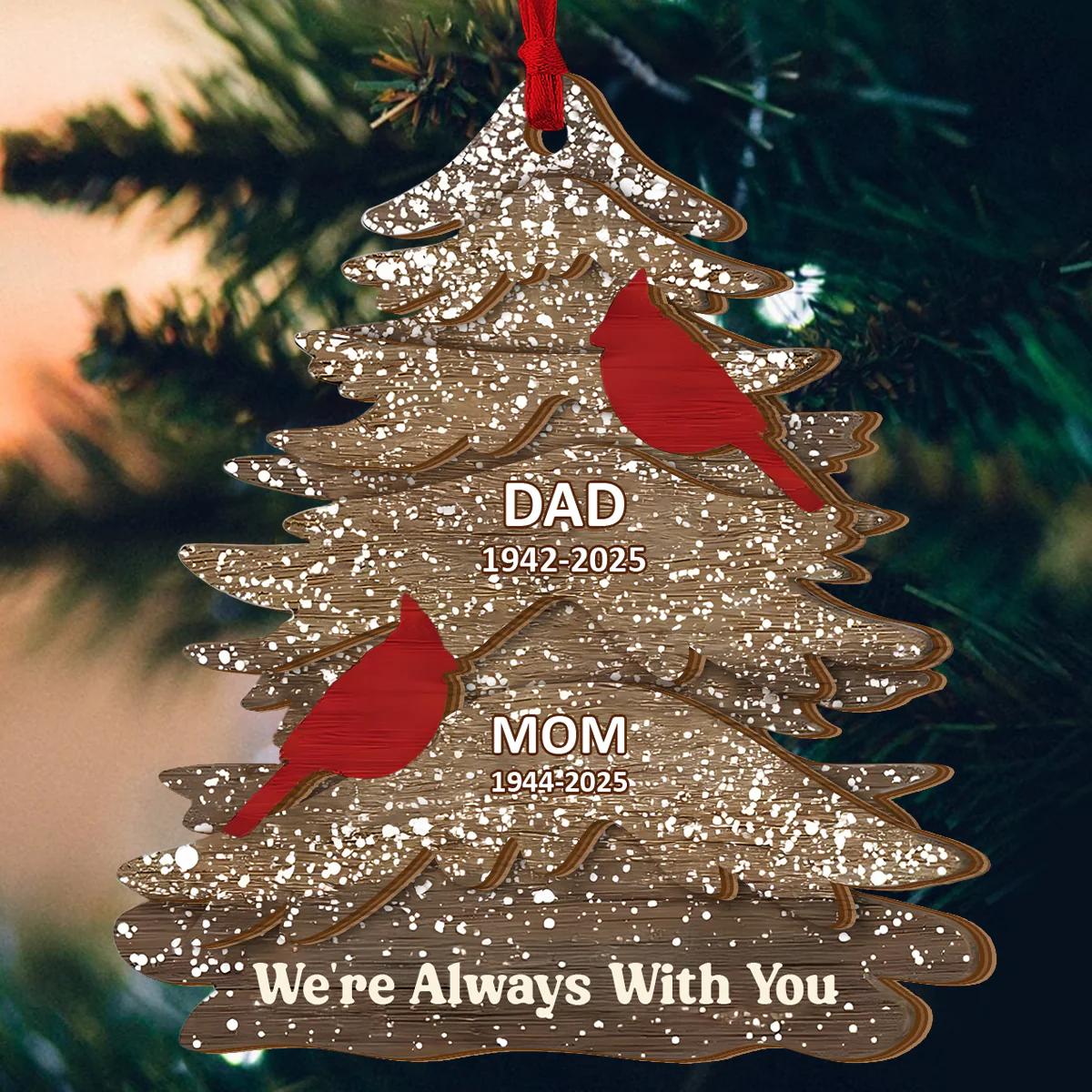 Cardinal Christmas Tree - Personalized 2-Layered Wooden Ornament - Image 5