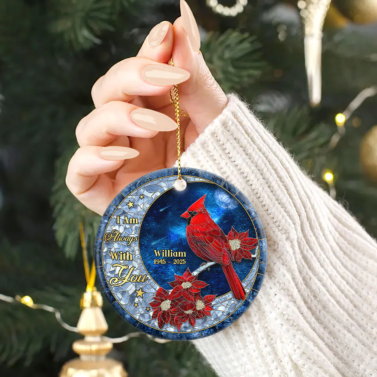 Cardinal From Heaven - Personalized Round Shaped Ceramic Ornament - Image 2