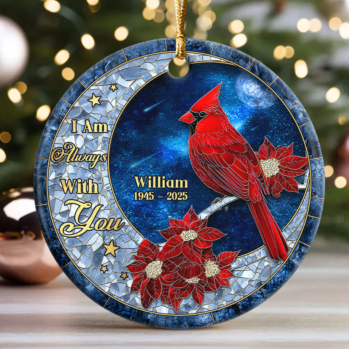 Cardinal From Heaven - Personalized Round Shaped Ceramic Ornament - Image 3